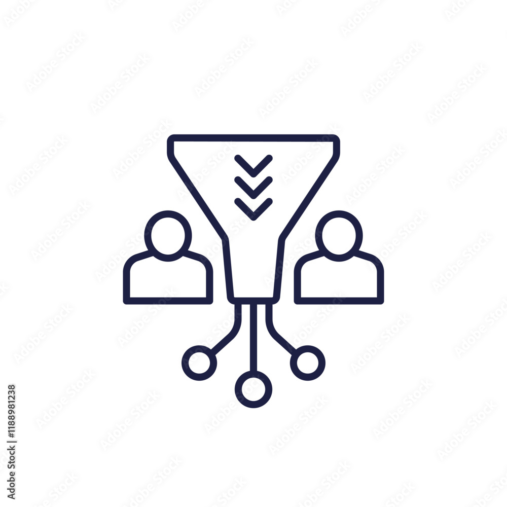 Poster filtering user data icon, line vector