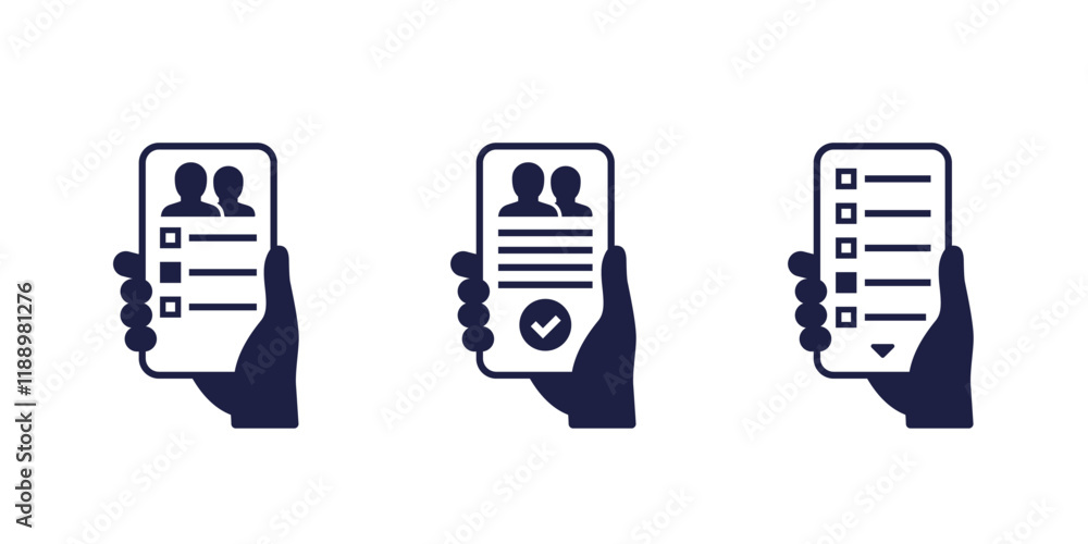 Poster guest list app icons with phone in hand