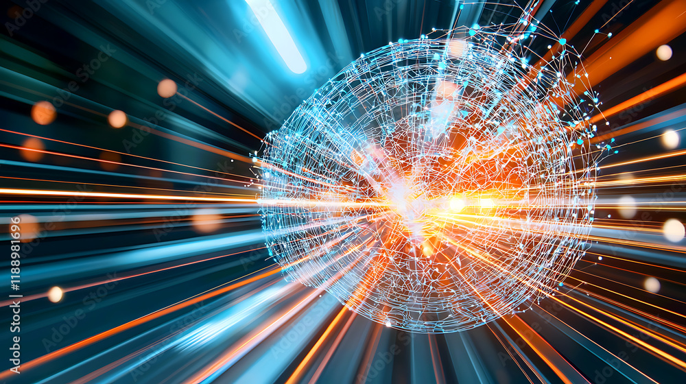 Poster dynamic energy flow digital realm abstract graphics vivid environment futuristic perspective concept