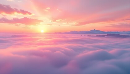 Fototapeta premium Pastel colors vector romantic sunrise sky background. A soft, dreamy scene with gentle hues blending together in a serene, peaceful sunrise. Beautiful gradient in soft pastel colors. Peaceful morning 