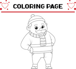 old man with good pose winter season coloring page for kids