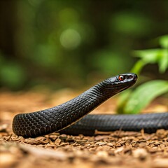 Fototapeta premium poisonous Black Snake on the Ground
