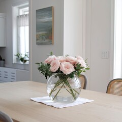 Elegant Pink Roses Centerpiece in a Modern Dining Room