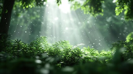 Obraz premium Sunlit Forest with Lush Greenery and Magical Atmosphere