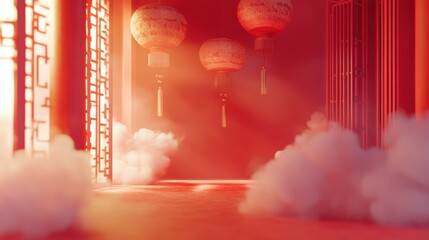 Chinese style red lantern auspicious clouds artistic conception