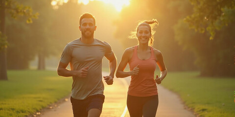 Couples Golden Hour Jog Warm Sunset Glow Active Lifestyle