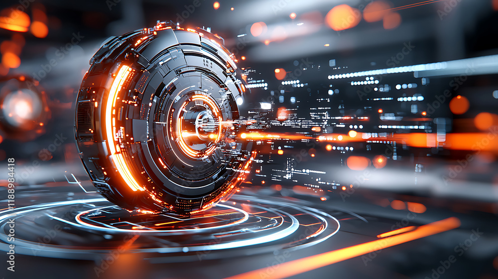 Poster dynamic futuristic sphere in a digital environment technology concept art high-tech design abstract 