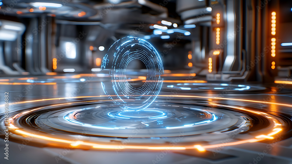 Poster futuristic holographic portal high-tech laboratory 3d visualization digital environment dynamic pers