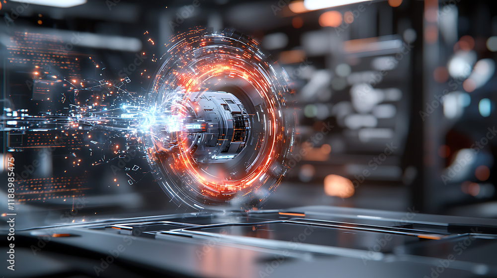 Poster dynamic energy transfer in a futuristic facility high-tech environment 3d visualization conceptual d