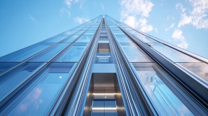Modern glass skyscraper against blue sky - architectural mastery at its peak