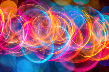 Vibrant abstract light trails in multicolored swirling patterns