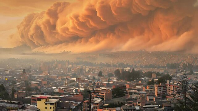 Dramatic dust storm looming over the urban skyline