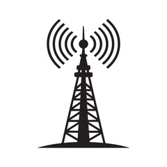 A black and white image of a tower icon