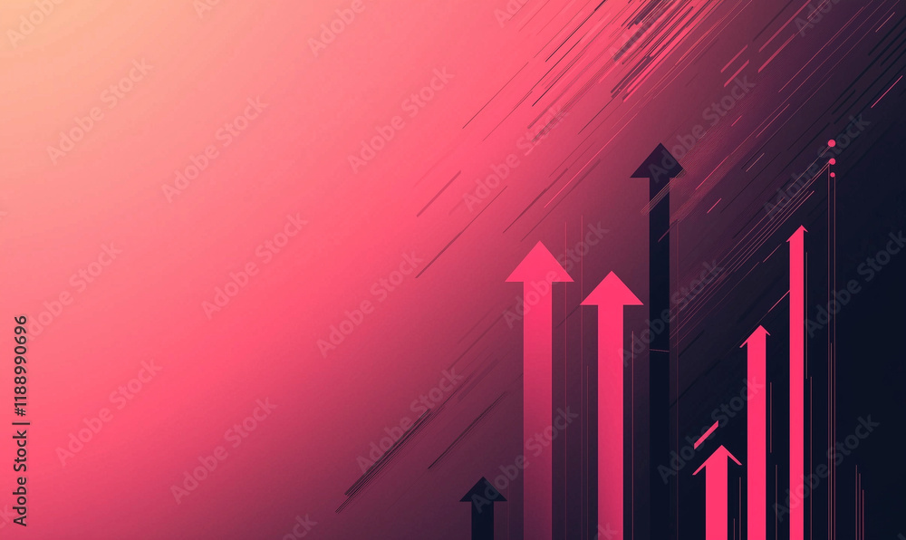 Poster abstract graphic featuring upward arrows on a gradient background, symbolizing growth and progress.
