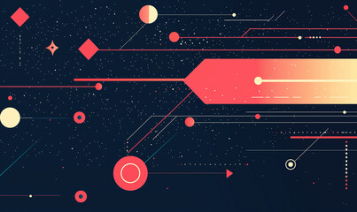 Abstract digital artwork featuring geometric shapes and vibrant colors set against a dark cosmic background.