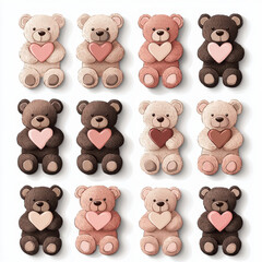 Obraz premium collection of adorable teddy bears holding hearts in various colors and designs