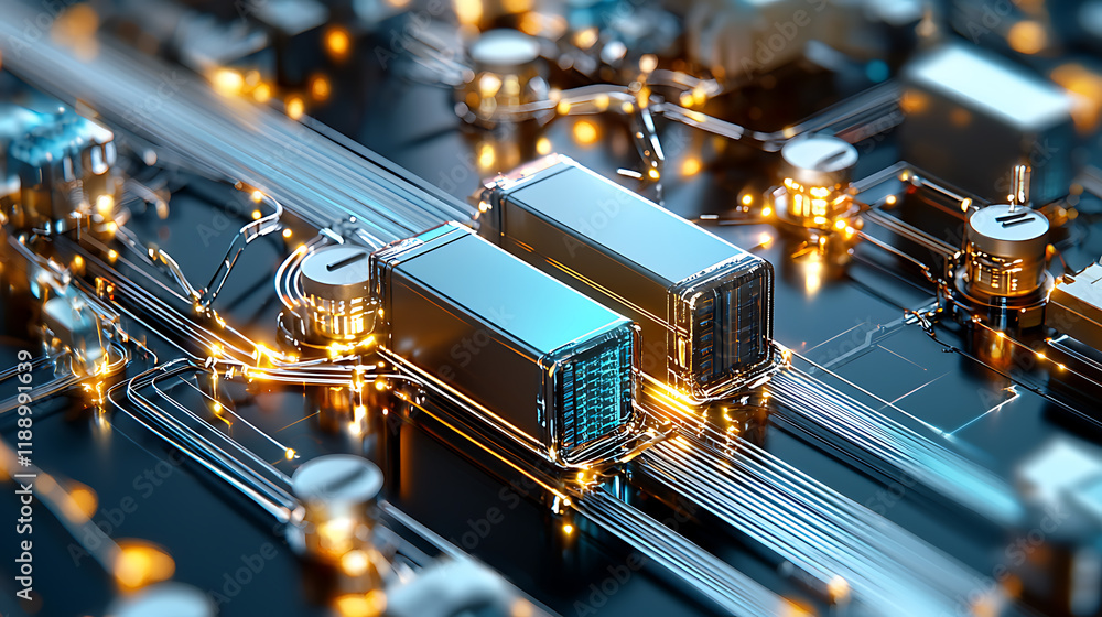 Poster innovative technology event showcasing circuitry design high-tech environment close-up viewpoint dig