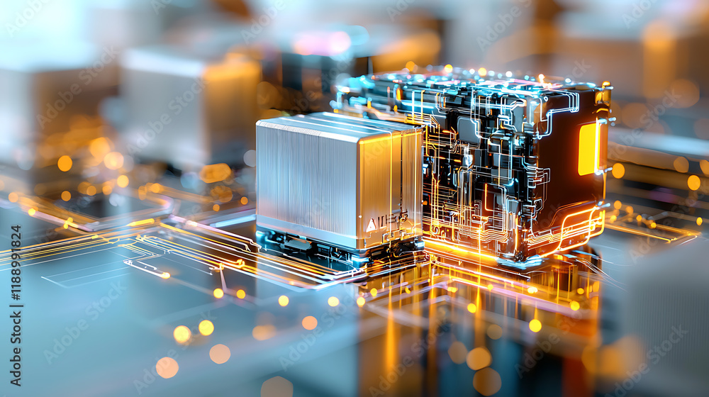 Poster advanced technology components showcase digital environment 3d visualization futuristic design close