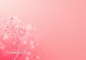 Romantic Valentine s Day Background Pink Hearts Bokeh Lights and Floral Design