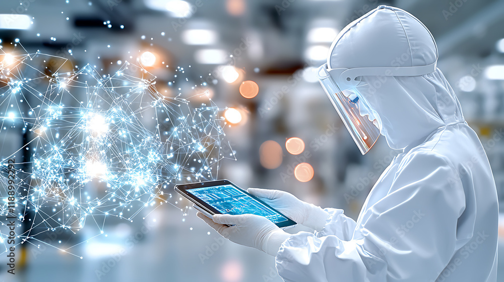 Poster innovative technology integration in science labs modern laboratory digital interaction controlled e