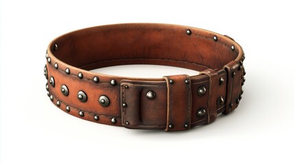 Stunning brown leather belt adorned with elegant studs. This accessory combines style and function. Perfect for casual wear and formal occasions. Generative AI