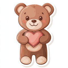 Obraz premium cute teddy bear holding pink heart, perfect for Valentine Day or romantic occasions
