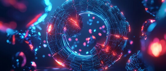 Obraz premium A vibrant, dynamic network of interconnected particles and glowing elements