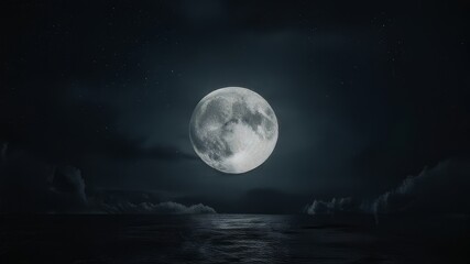 Naklejka premium Romantic Moon In Starry Night Over Clouds