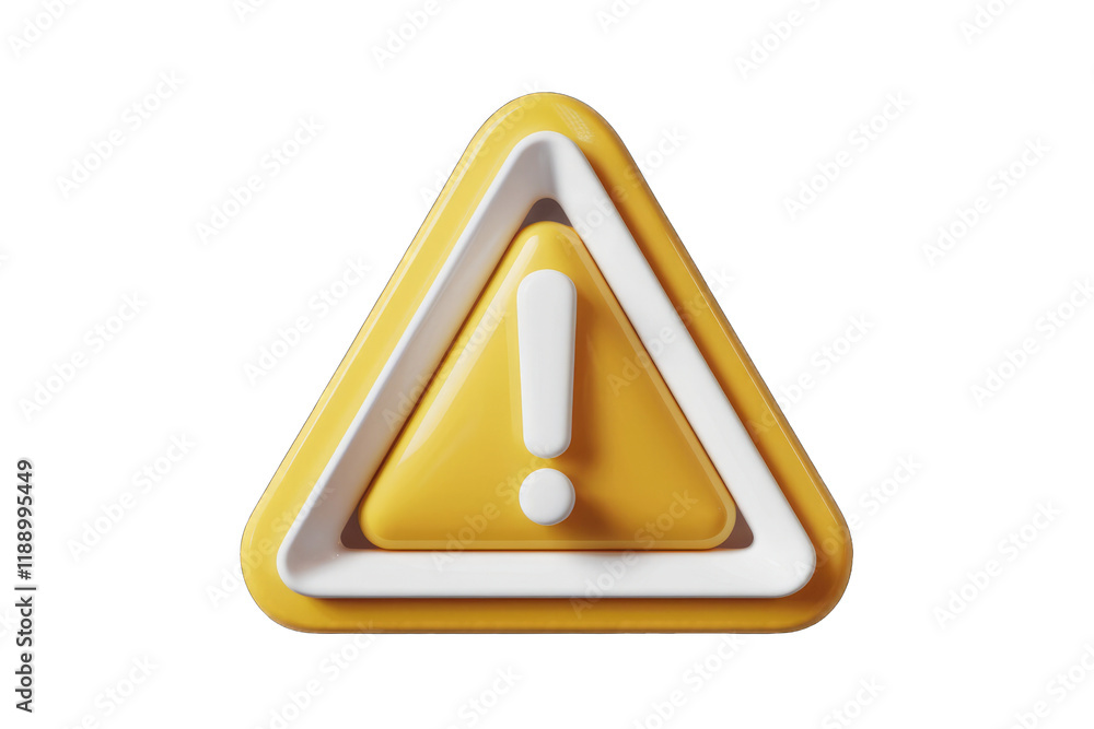 Poster a 3d rendered yellow triangle warning sign with a white exclamation mark, symbolizing caution or ale