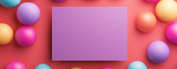 Fototapeta premium Purple card on colorful background with spheres