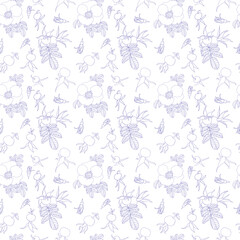 Fototapeta premium Seamless pattern with rosehips. Transparent flowers on white background. Beautiful and delicate flowers.