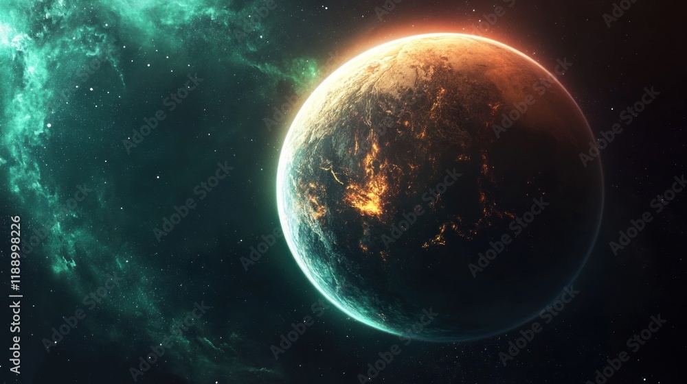 Poster a breathtaking view of an exoplanet in a nebula: celestial wonders of the cosmos