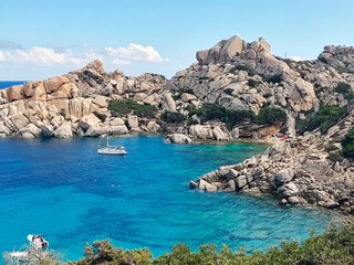 Amazing cove Cala Spinosa with rocks sculpted by erosion and small hidden beach. Capo Testa in Santa Teresa Gallura, Sassari, Sardinia Island, (Sardegna), Italy.