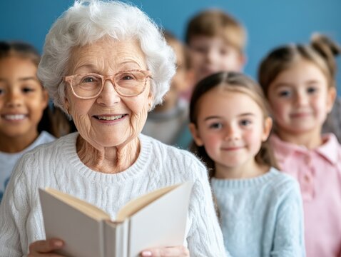Inspiring Generations A Senior Citizen Voluntarily Sharing Life Skills and Stories with a Group of Children, Fostering Intergenerational Connections and Wisdom Transfer Through Storytelling