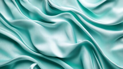 Obraz premium A close-up of smooth, flowing turquoise satin fabric with soft folds and reflections.