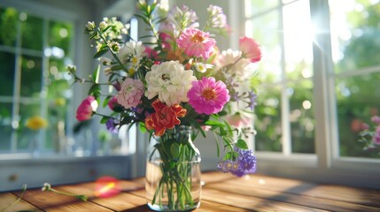Colorful Flower Bouquet in Sunlit Room