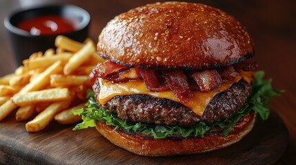 Juicy Bacon Cheeseburger & Fries