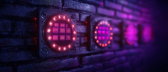 Obraz premium A Futuristic wall panels with glowing lights create vibrant atmosphere