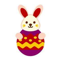 Obraz premium Red Bunny Holding a Striped Egg Vector illustration of Easter cartoon