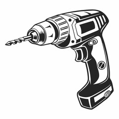 Electric drill machine Black silhouette, Drill icon vector illustration