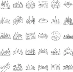 Collection of Minimalist Cityscape and Landscape Line Icons