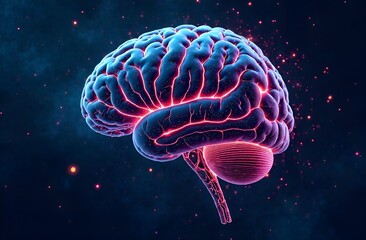 Neon illustration of a brain.