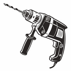 Electric drill machine Black silhouette, Drill icon vector illustration