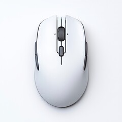 A sleek white computer mouse featuring a minimalist design and ergonomic features, ideal for modern workspaces and gaming setups.