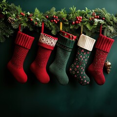 Festive christmas stockings display cozy home photography holiday decor close-up seasonal cheer