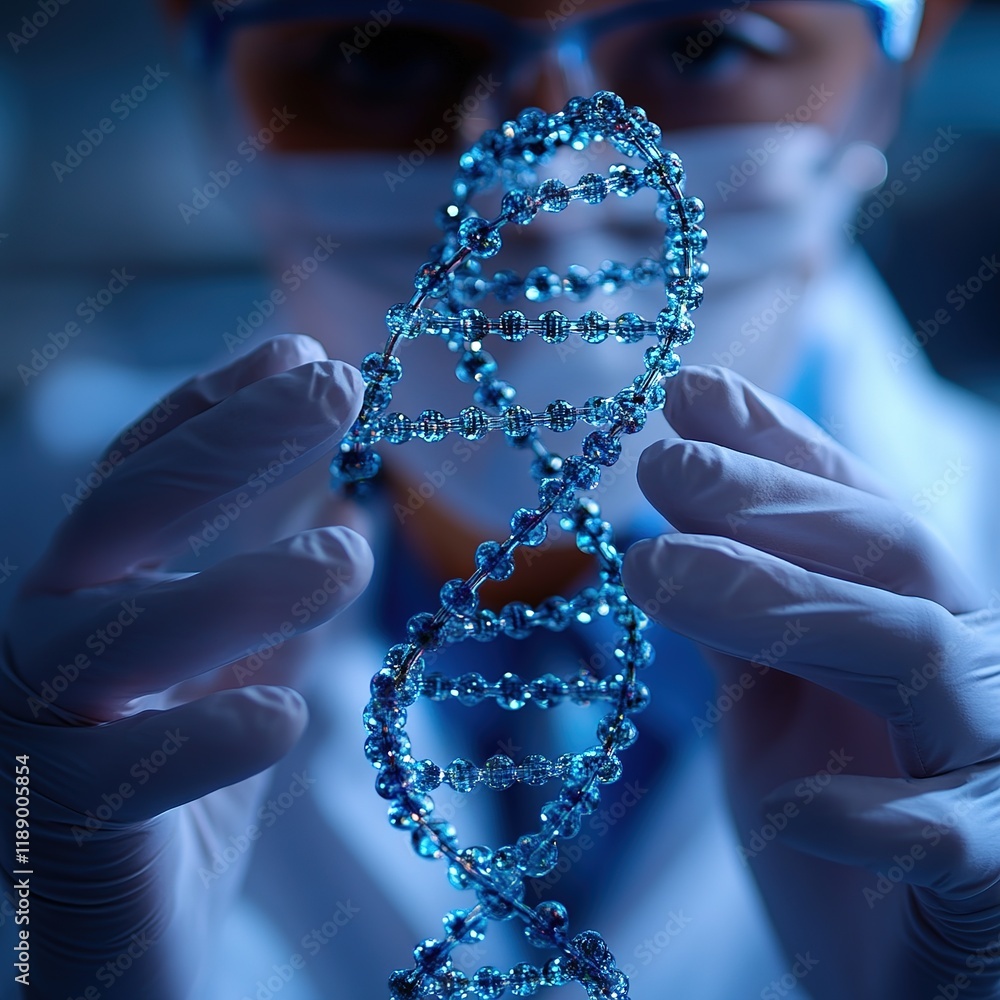 Poster analyzing genetic structures laboratory scientific research controlled environment close-up view dna