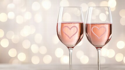 Celebrating valentine's day with pink champagne glasses romantic background and copy space