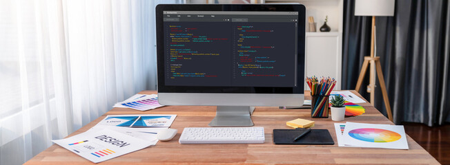 Software development programming on computer screen for brisk application and program coding