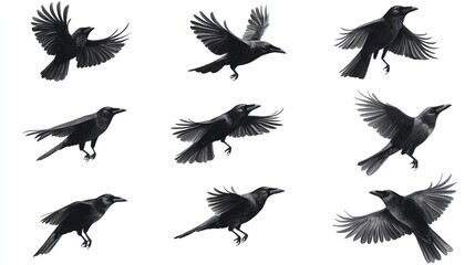 Obraz premium Dynamic flight of crows urban environment wildlife photography aerial perspective nature's grace in motion