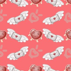 Seamless red heart pattern for Valentine's Day romantic design, background, wallpaper, for fabric, textile, on colorful background.